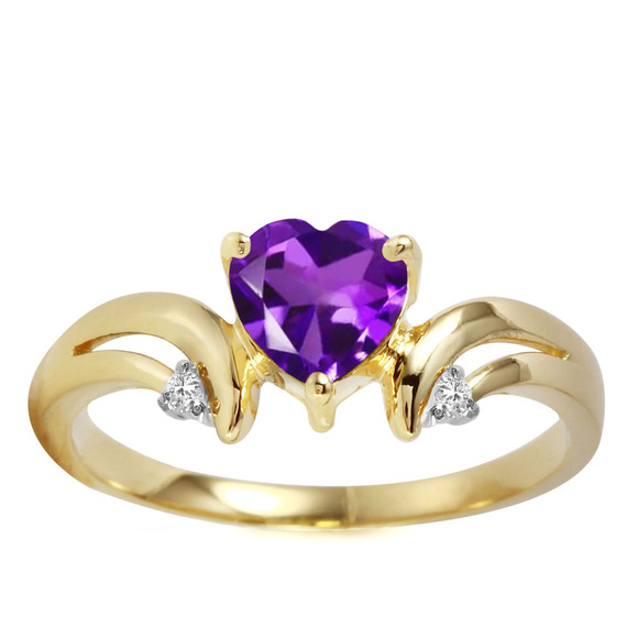 Galaxy Gold Products Jewelry - 14K. SOLID GOLD RING WITH NATURAL DIAMONDS & AMETHYST (Yellow Gold)